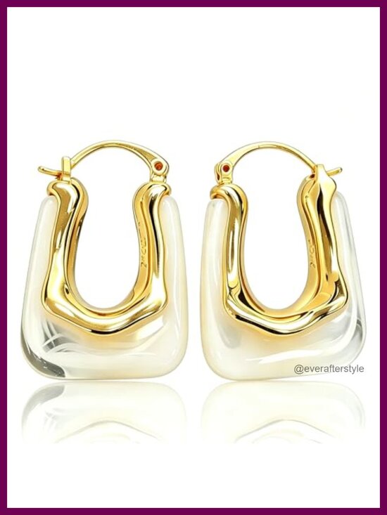 Jewelry - Acrylic Gold Plated Resin Hoop Earrings Dainty Chunky Huggie Lightweight